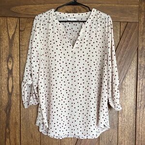 Maurices Cream and Maroon Polka Dot Blouse